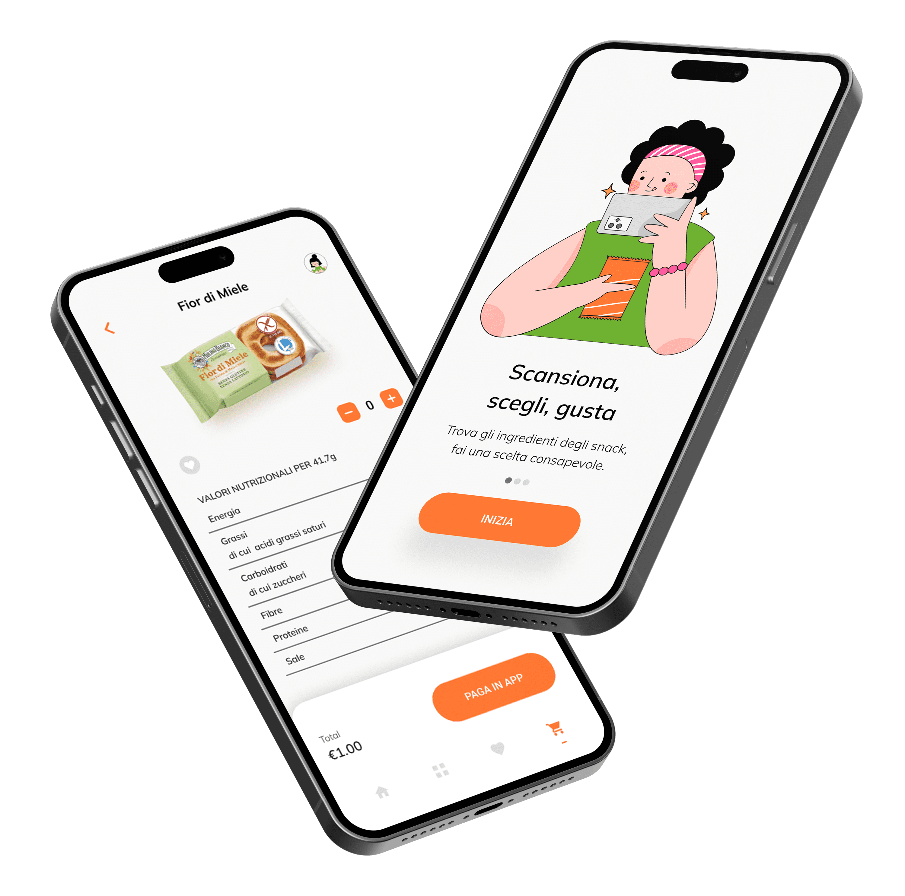 Two screenshots of the app Snackit, born for those with dietary restrictions to make informed choice at the vending machines.